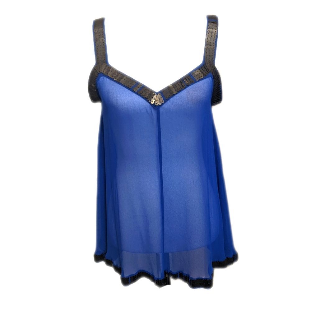 Romeo and Juliet Couture NWT sheer royal blue tank top blouse negligee nighty S